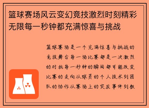 篮球赛场风云变幻竞技激烈时刻精彩无限每一秒钟都充满惊喜与挑战